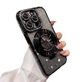 Suitable for apple 17promax light luxury rhinestone electroplated mobile phone case 15 glitter magnetic holder apple 16 protective cover