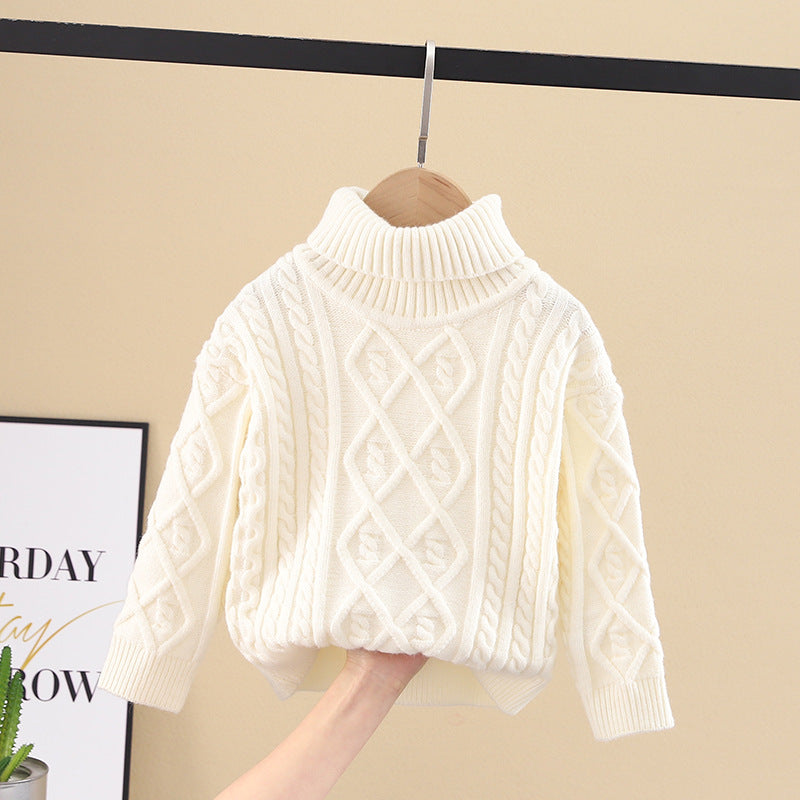 Kids' sweater  winter high neck double collar pullover boy's and girl's thickened knitted base layer top