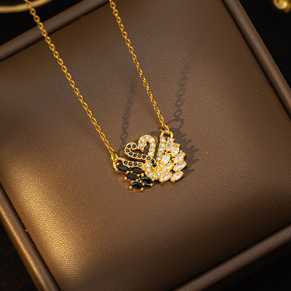 [titanium steel] fashion popular crystal swan necklace women's fashion simple pendant new light luxury sweater chain necklace