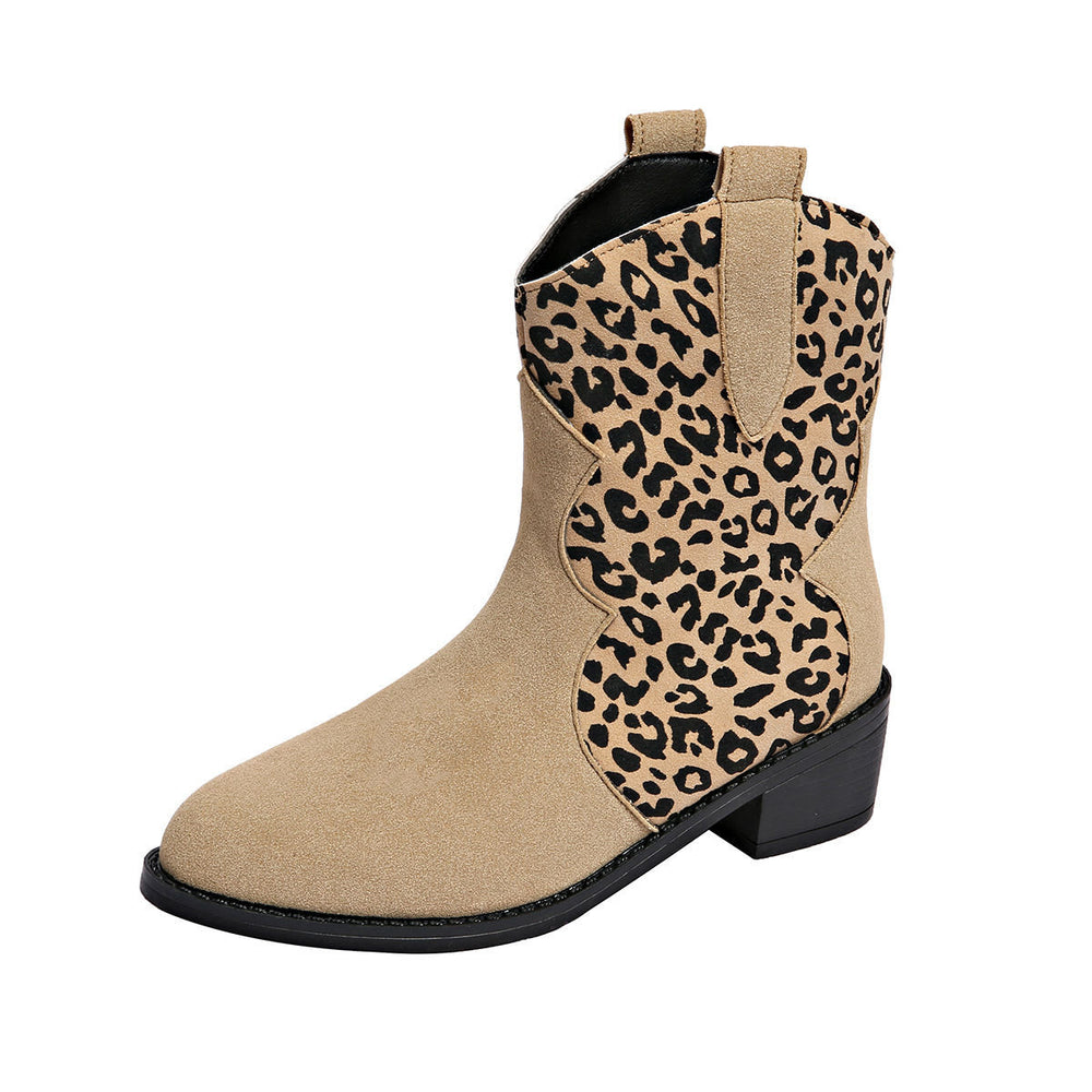 Leopard print martin boots women's  new arrival cross-border plus size women's boots short boots thick heel pointed toe  dropshipping