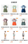 Kids gentleman's first birthday dress spring and summer new short-sleeved white shirt gentleman's sets boys birthday overalls suit