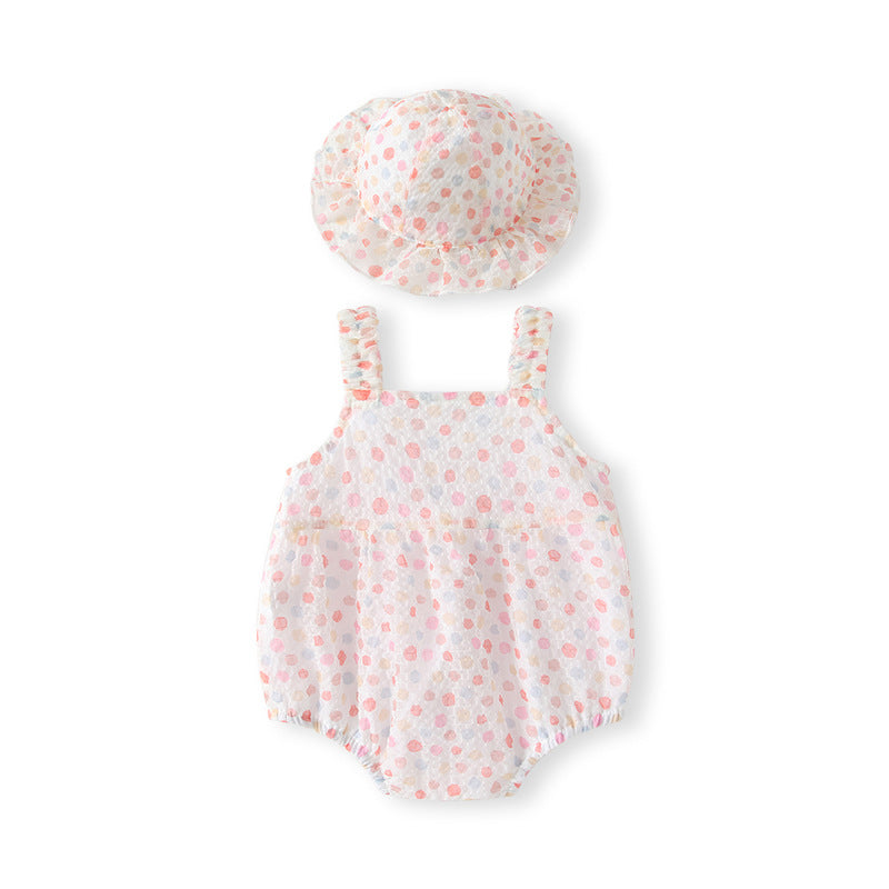 Newborn baby summer outfit: floral print romper, lightweight princess style tank top for infants and toddlers