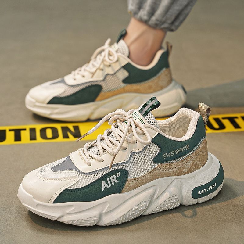 Men's winter 2025 new mesh hollow-out breathable anti-odor height-increasing versatile hong kong style chunky sole dad shoes trendy sneakers for men