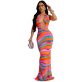 C6882 cross-border   fashion women's printed sleeveless deep v backless maxi dress