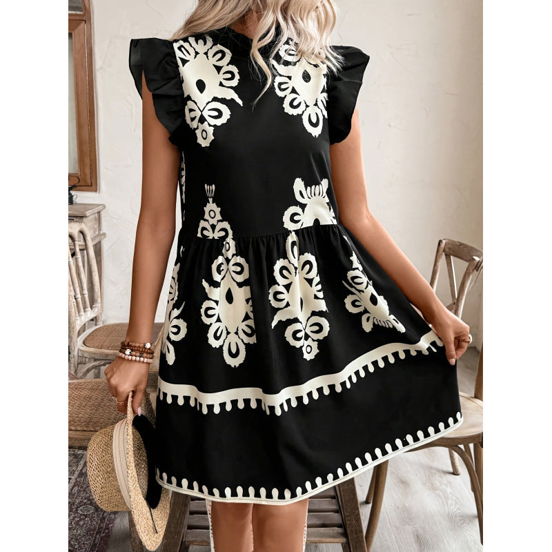 code new arrival  women's original fashionruffleslooseprinting cake skirt
