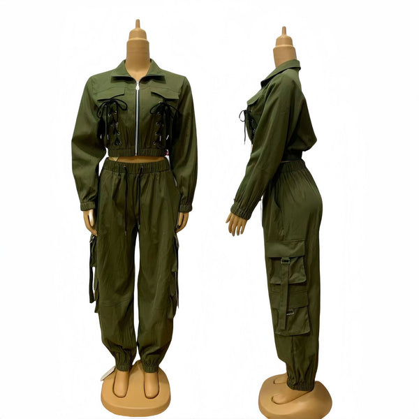 New European and American  women's clothing Internet celebrity fashion streamer casual pants set 7491 #spot wholesale