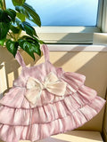 Girls' spaghetti strap satin cake dress -  summer new arrival: stylish, sweet, comfortable, and skin-friendly fashion for your little girl