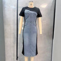 european and american cross-border  denim patchwork midi dress - unique design for women