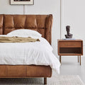 Used style oil wax genuine leather muscle bed modern retro designer model master bedroom 1.8m pull point leather double bed