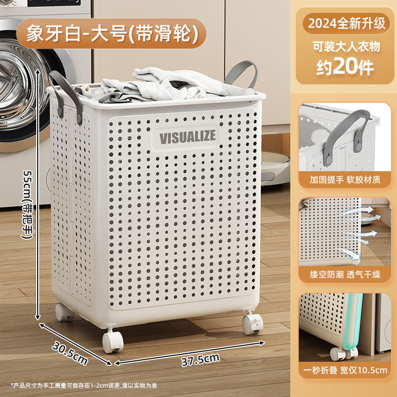 Foldable dirty clothes hamper - portable, multi-functional, hollowed-out laundry basket with wheels for home, bathroom, and balcony storage