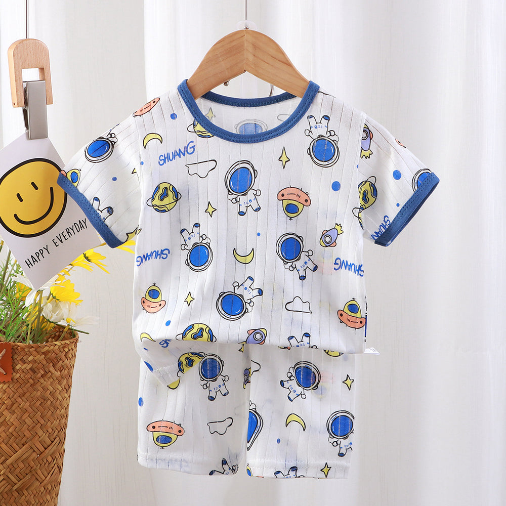New summer children's loungewear set: lightweight casual cotton pajamas for boys and girls - perfect for air conditioning. two-piece set