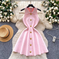 spring new arrival: sleeveless knit tank dress - cinched waist, flared skirt, petite-friendly inner layer/underskirt