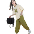 Girls' summer outfit  new short-sleeve t-shirt, middle-to-large children's summer trendy set, kids' clothing for girls