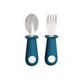 Newborn baby silicone handle spoon & 316 stainless steel short handle fork set - baby feeding utensil set