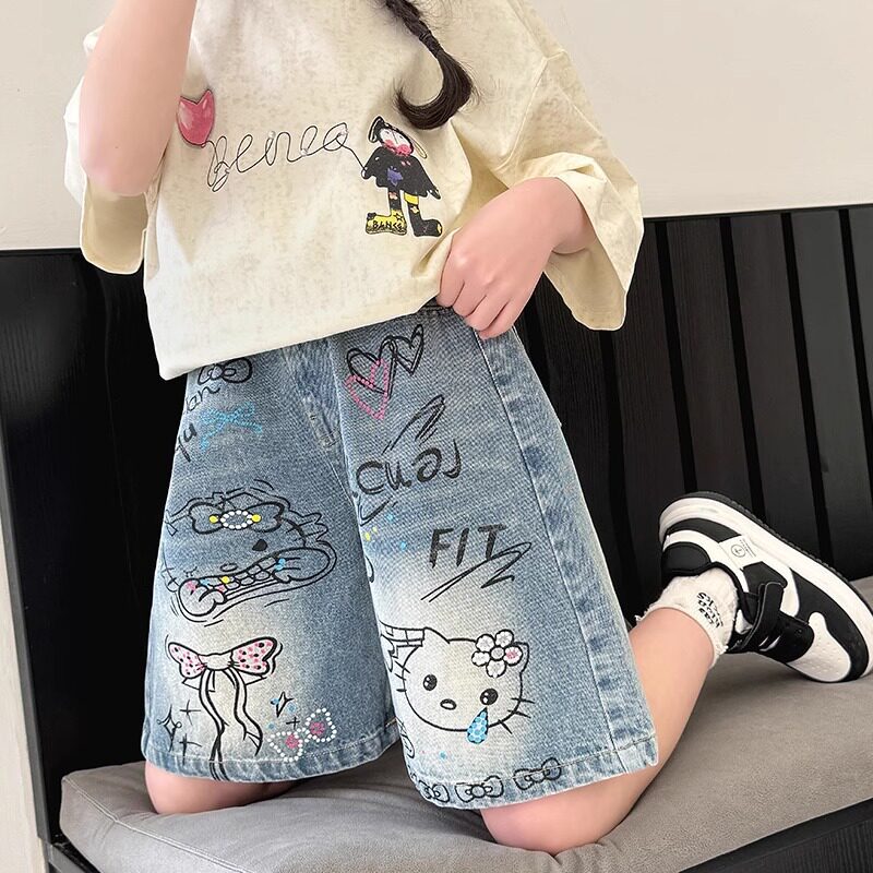 Girls' summer pants & shorts: lightweight denim shorts, wide-leg capris, mid-length shorts for girls, american graffiti style