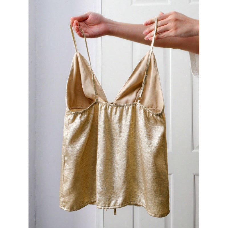 shiny camisole women's strappy decorated new year holiday party outfit