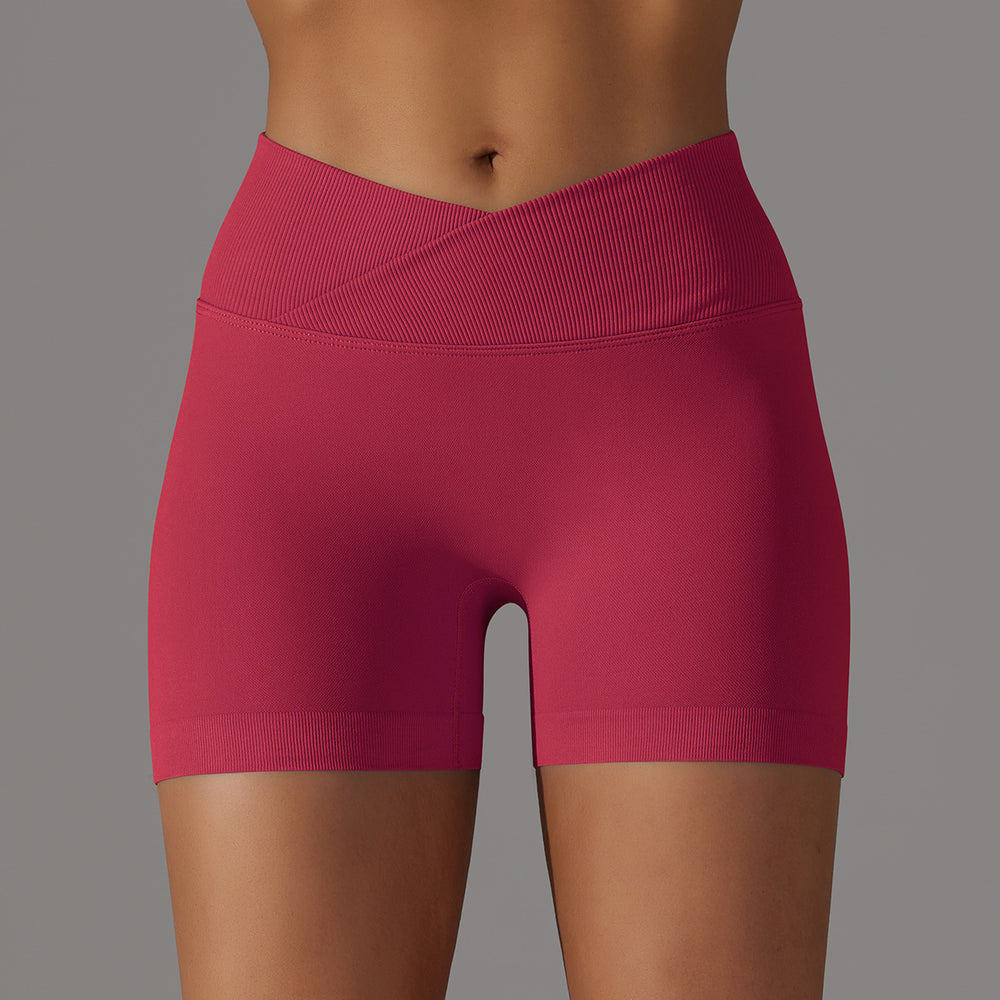 European and american high-waisted stretch running & fitness shorts - criss-cross waist, peach lift, tight-fit yoga pants, seamless athletic shorts