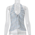 European and american women's clothing  summer new retro hot girl street style plaid tie-up halter crop top