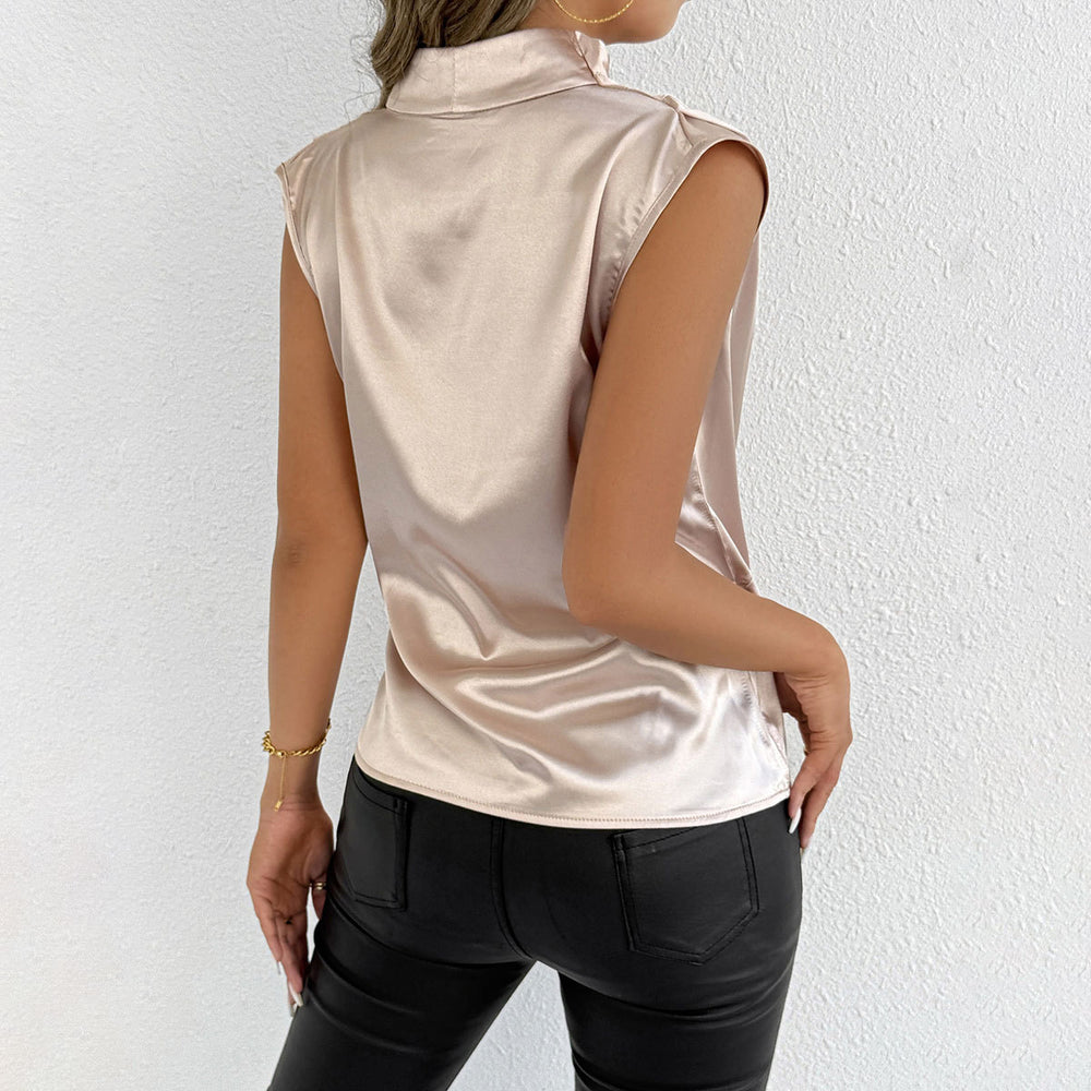 Real shot export women's summer new arrival satin shirt women's classy satin artificial silk shirt hot girl tops