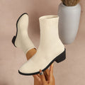 Export women's shoes  fashionknittingspring & fall single boots pointed thick heel women's flats thin boots women's mid-heeled short boots