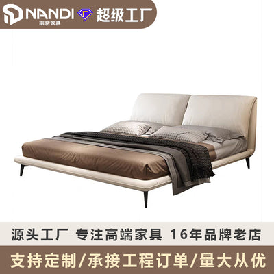 Foshan furniture factory customized genuine leather bed 1.68m double bed little elephant ear bed large bed master bedroom large bed