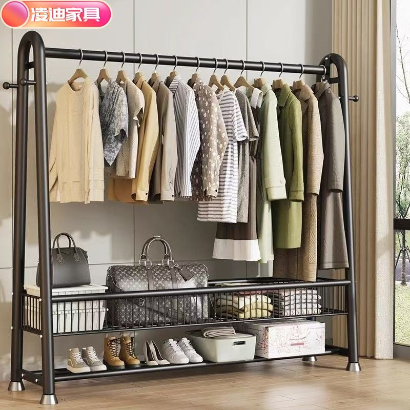 Simple coat rack Floor-to-ceiling indoor thickened clothes rack Household bedroom clothes storage rack Movable drying rack