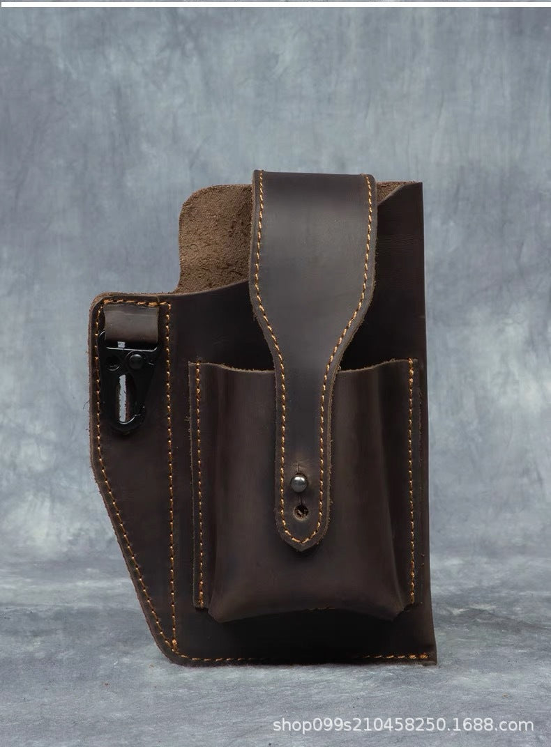 Vertical mobile phone waist bag men's men's belt crazy horse cowhide genuine leather retro leather case waist portable mobile phone bag