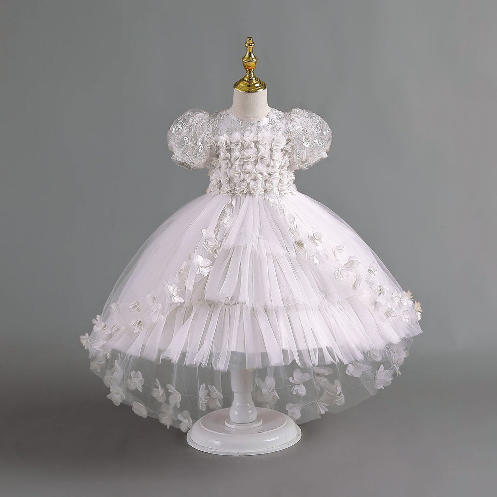 New arrival: lace petal children's formal dress - princess wedding gown with train for little girls