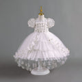 New arrival: lace petal children's formal dress - princess wedding gown with train for little girls