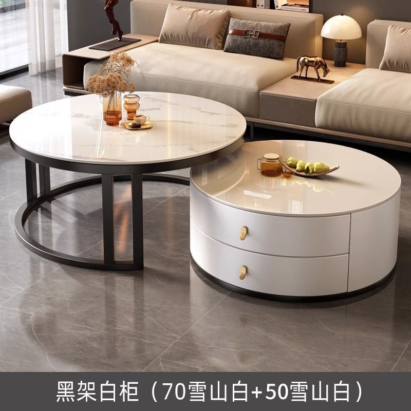New arrivalaccessible luxury coffee table living room for homecasual modern small apartment classy table round slate popular retractable