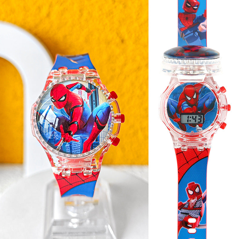 Kids' cartoon flip watch - ultraman hero spinning top, light-up musical electronic watch gift for boys and girls