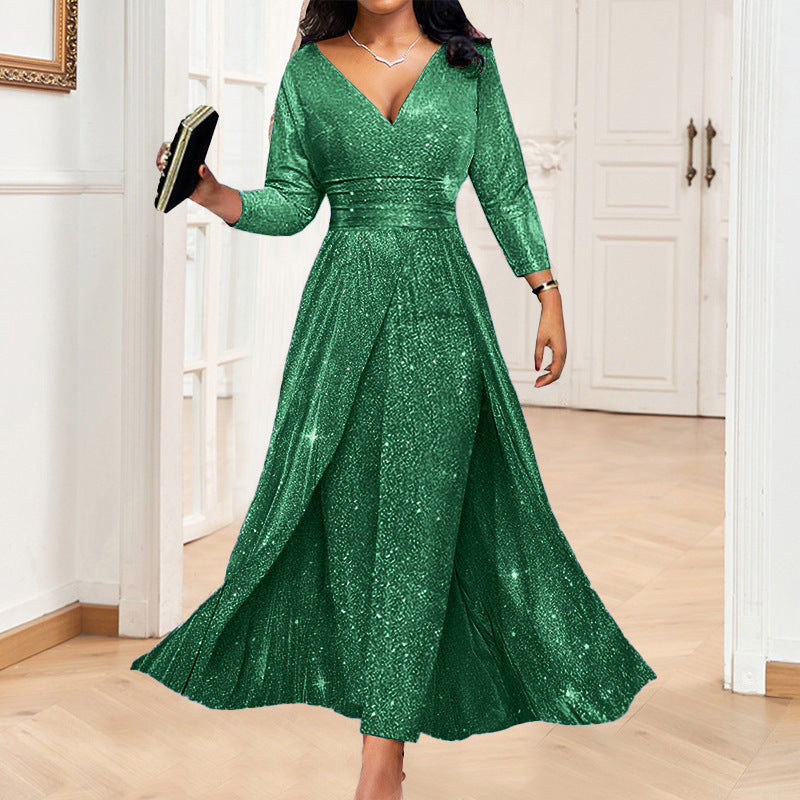 exportfashion banquet dress ins double-sided sequined large skirt tube topsexyfashion jumpsuit