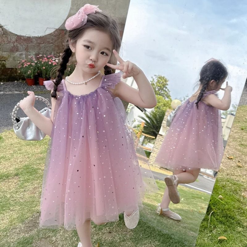 Girls'  new princess dress, stylish children's konjac purple dress, summer formal wear, baby dress, summer style