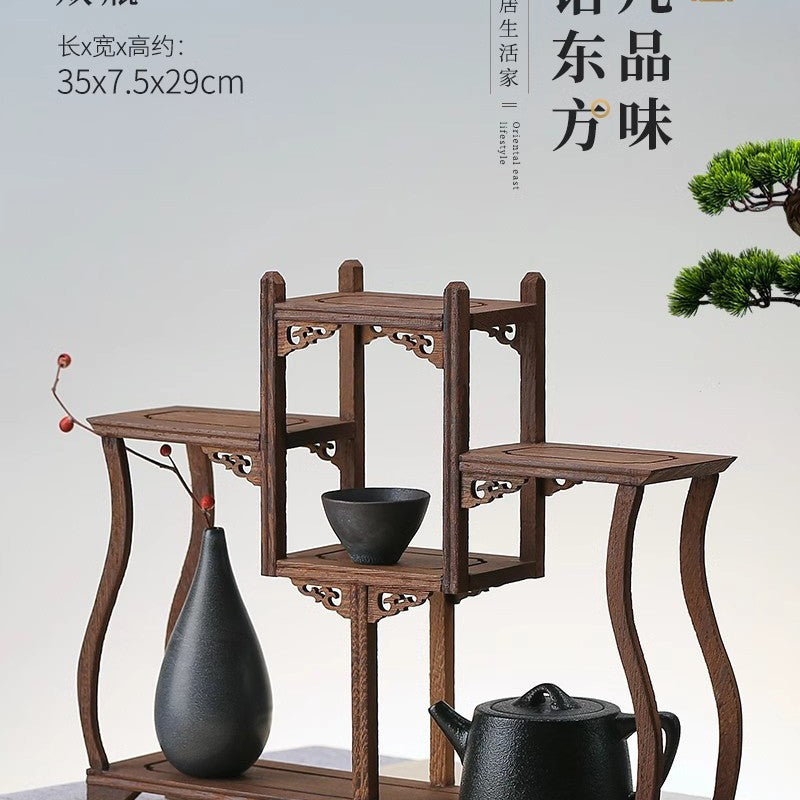Solid wood teacup rack Chinese Bogu rack storage box table rack Pu'er teapot stove tea set accessories