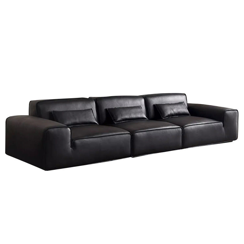Italian normcore summer picture full leather sofa big black cow straight row house tofu block large flat floor living room sofa