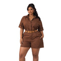 European and american cross-border women's clothing  summer new arrivals: african-style plus size turn-down collar short sleeve shirt and wide leg shorts casual set