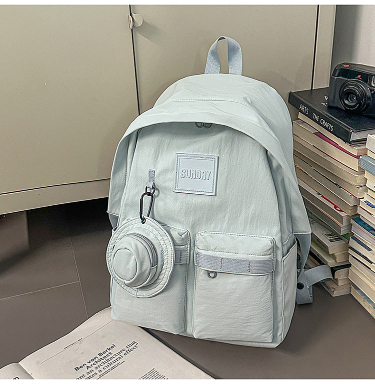 Backpack, lightweight outdoor, large capacity, niche style, pure color, travel, work clothing, school bag, student, good-looking, contrast color, lightweight school bag