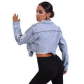 39-35705# cross-border fashionexport women's ins casual loose ripped long-sleeved short denim jacket