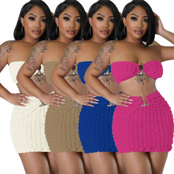 YD8712-A2 special products are non-refundable and non-exchangeable, European and American women's clothing, fashionable and sexy casual tube top two-piece set.
