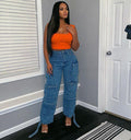 European and american style women's jeans - 's hottest fashion trend: multi-pocket cargo pants, plus size african denim