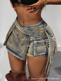Amazon tiktok pinduoduo export cross-border plus size women's clothing retro distressed denim culottes women's summer