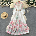 Vacation-style floral print slim-fit dress for women, perfect for spring. long-sleeved, high-waisted, and a-line silhouette. ideal for both work and everyday elegance