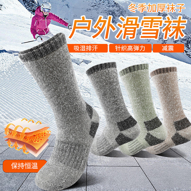 Winter men's velvet warm outdoor sports mountaineering medium tube socks casual thickened terry heat storage home floor socks
