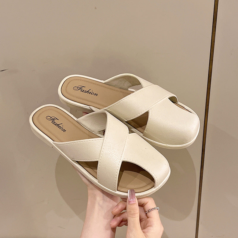2024new arrivalsummer baotou slippers women's popular ins lazy western style simple sweet fairy style one-line sandals