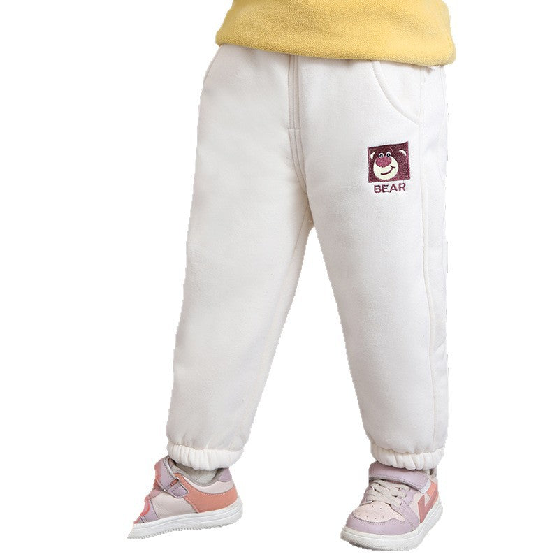 Girls' lambswool pants - kids' autumn/winter fleece-lined thickened cotton pants - boys' and girls' middle school sports pants - winter dropshipping available
