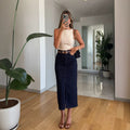Retro dark blue high waist denim skirt women's medium longstraight-legelegant long skirt work clothingeasiest for matchslimming look skirt