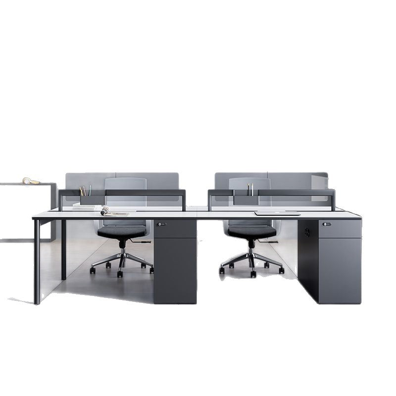 Office desk set for 2, 4, or 6 employees - modern minimalist workstation with chairs, ideal for office spaces and workstations