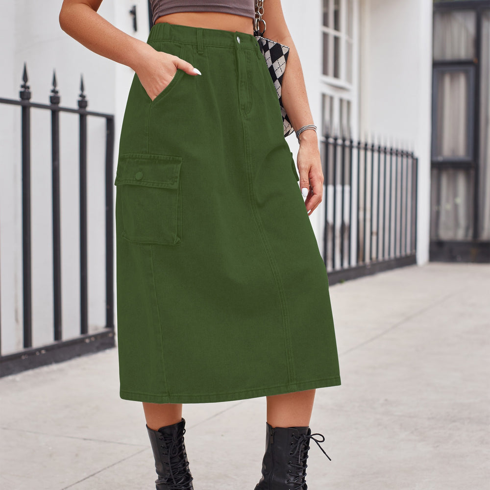 European and american cross-border e-commerce   new versatile slimming workwear washed denim midi skirt for women
