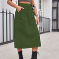 European and american cross-border e-commerce   new versatile slimming workwear washed denim midi skirt for women
