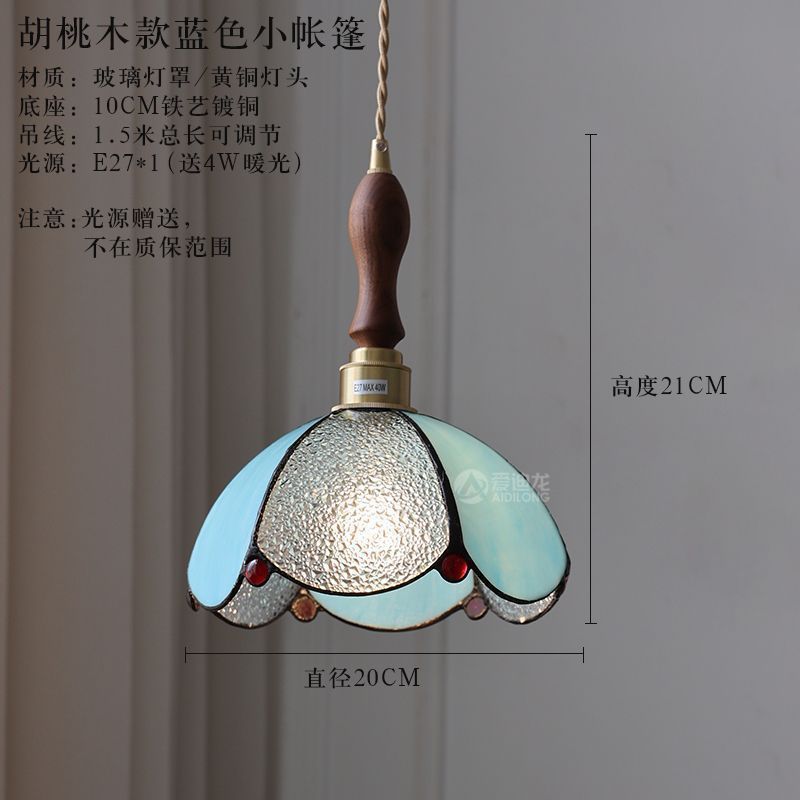 Vintage brass hand-soldered lamp, american style bedside aisle restaurant cafe stained glass pendant light